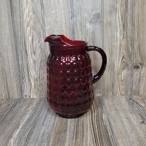 Vintage Ruby Red Bubble Pitcher, Anchor Hocking 64 oz